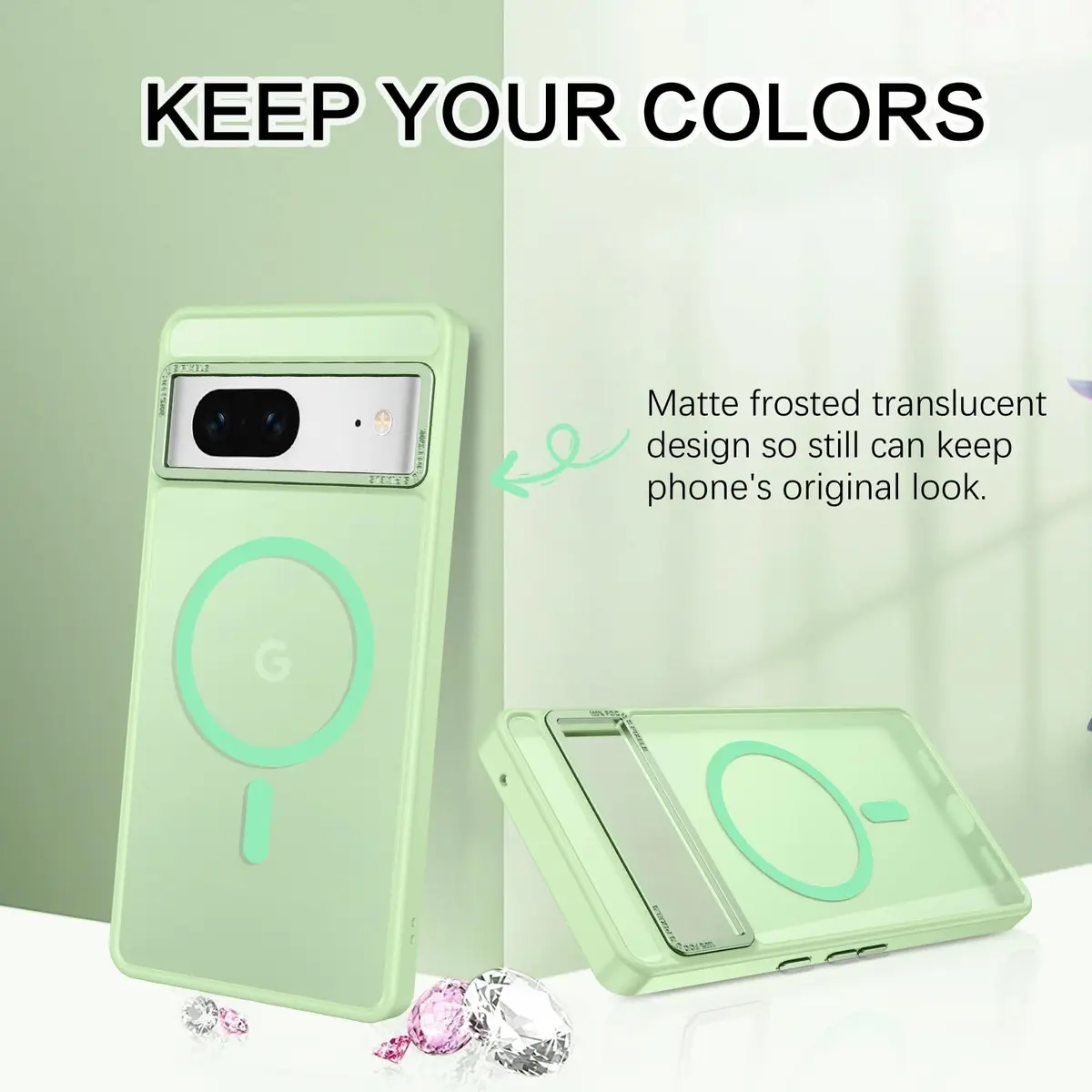 BENTOBEN Google Pixel 7 Case Matcha Green | Slim Shockproof with MagSafe (110 characters) - view 3