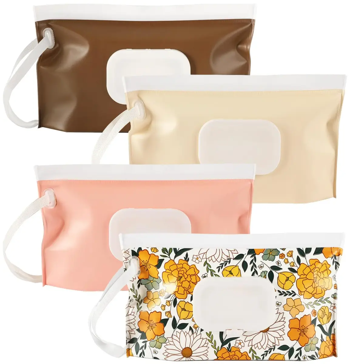 FEBSNOW Baby Wipe Dispenser 4 Pack | Portable Refillable Wet Wipe Holder with Nylon Loop, 25x14x5 cm - main product image