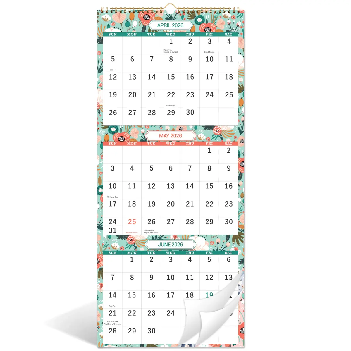 Coboll Wall Calendar 2026-2027 | 3 Month Wall Calendar Display, 11.25" x 26" - main product image