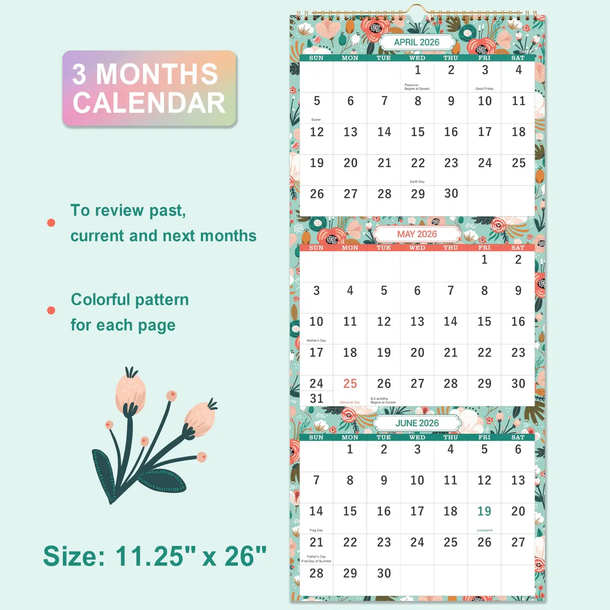Coboll Wall Calendar 2026-2027 | 3 Month Wall Calendar Display, 11.25" x 26" - view 4