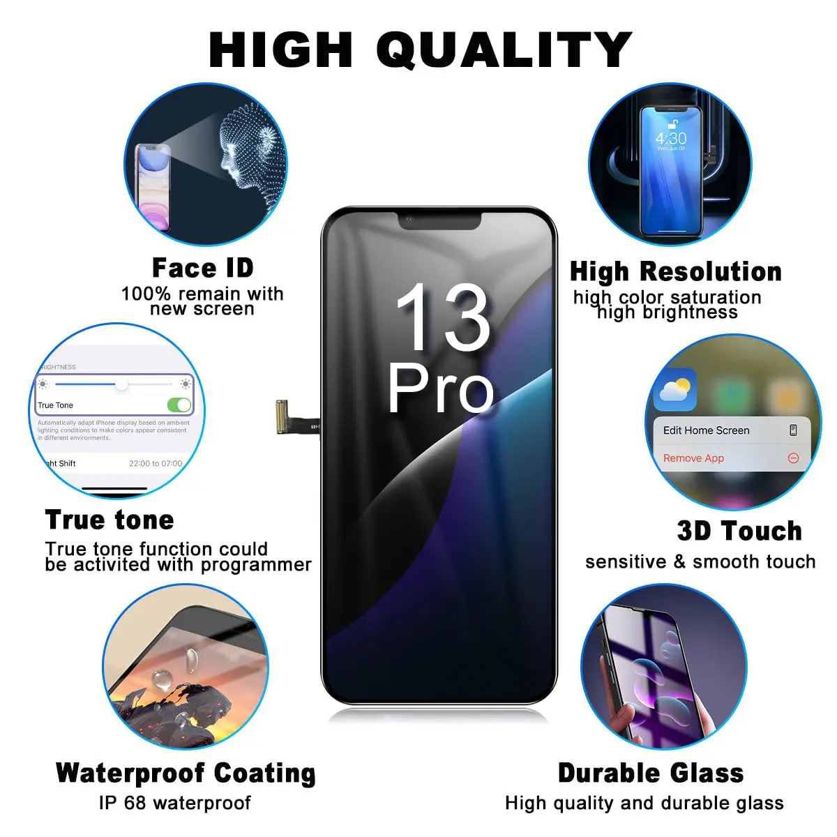 SIMDOG iPhone 13 Pro Screen Replacement Kit 6.1 inch | Full HD LCD & 3D Touch Assembly with Repair Tools - view 4