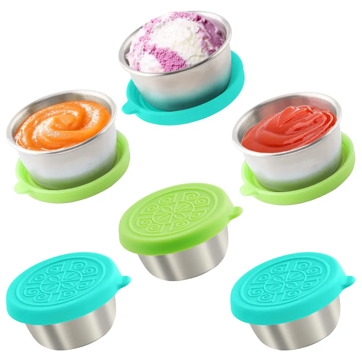 Qukaka 1.6 oz Stainless Steel Salad Dressing Containers with Lids, 6 Pack | Leakproof Reusable Food Storage - main product image