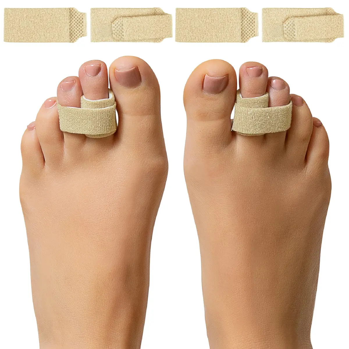 ZenToes Hammer Toe Straightener, Broken Toe Splint & Buddy Wraps, 4 Ct | Firm Support Beige - main product image