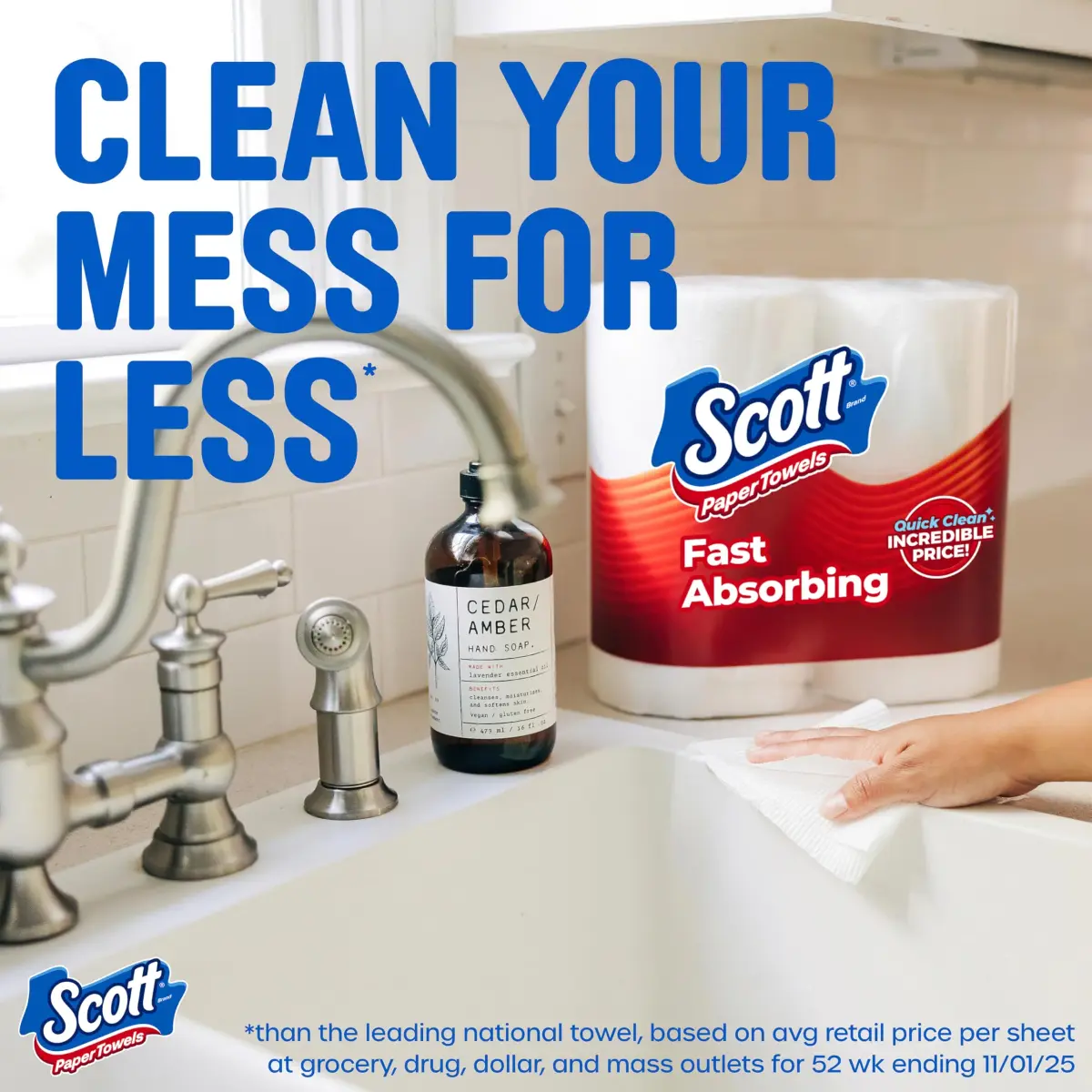 Scott Paper Towels Choose-A-Sheet 2 Double Rolls (216 Sheets Total) | Absorbent & Lint-Free for Quick Cleaning - view 2