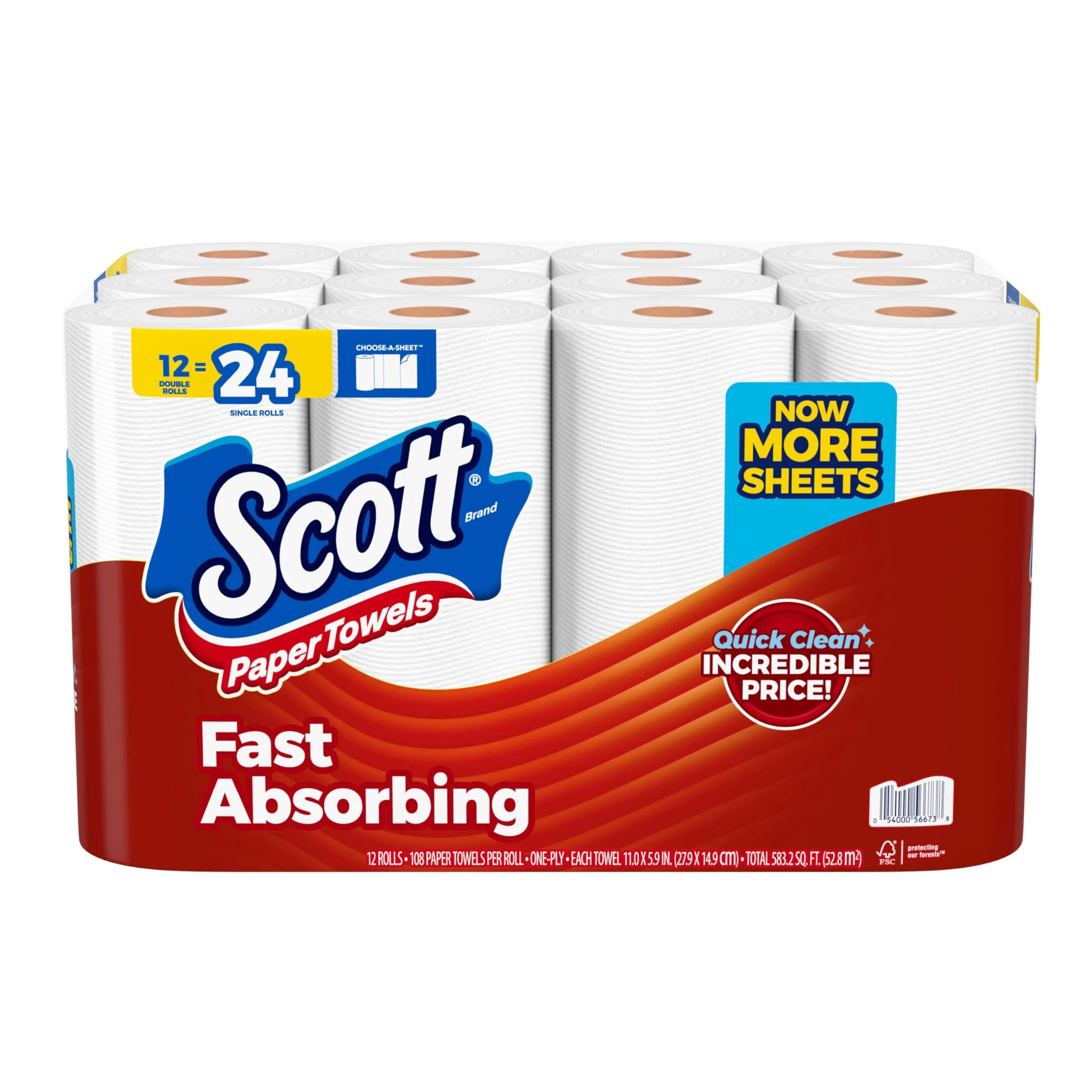 Scott Paper Towels, 12 Double Rolls (108 Sheets Per Roll) | Bulk Pack for Indian Households - main product image