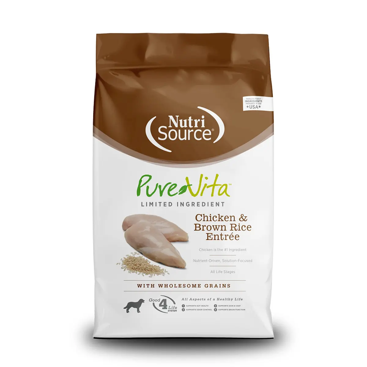 NutriSource Pure Vita Dry Dog Food Chicken & Brown Rice 12LB | Limited Ingredient Diet for All Life Stages - main product image