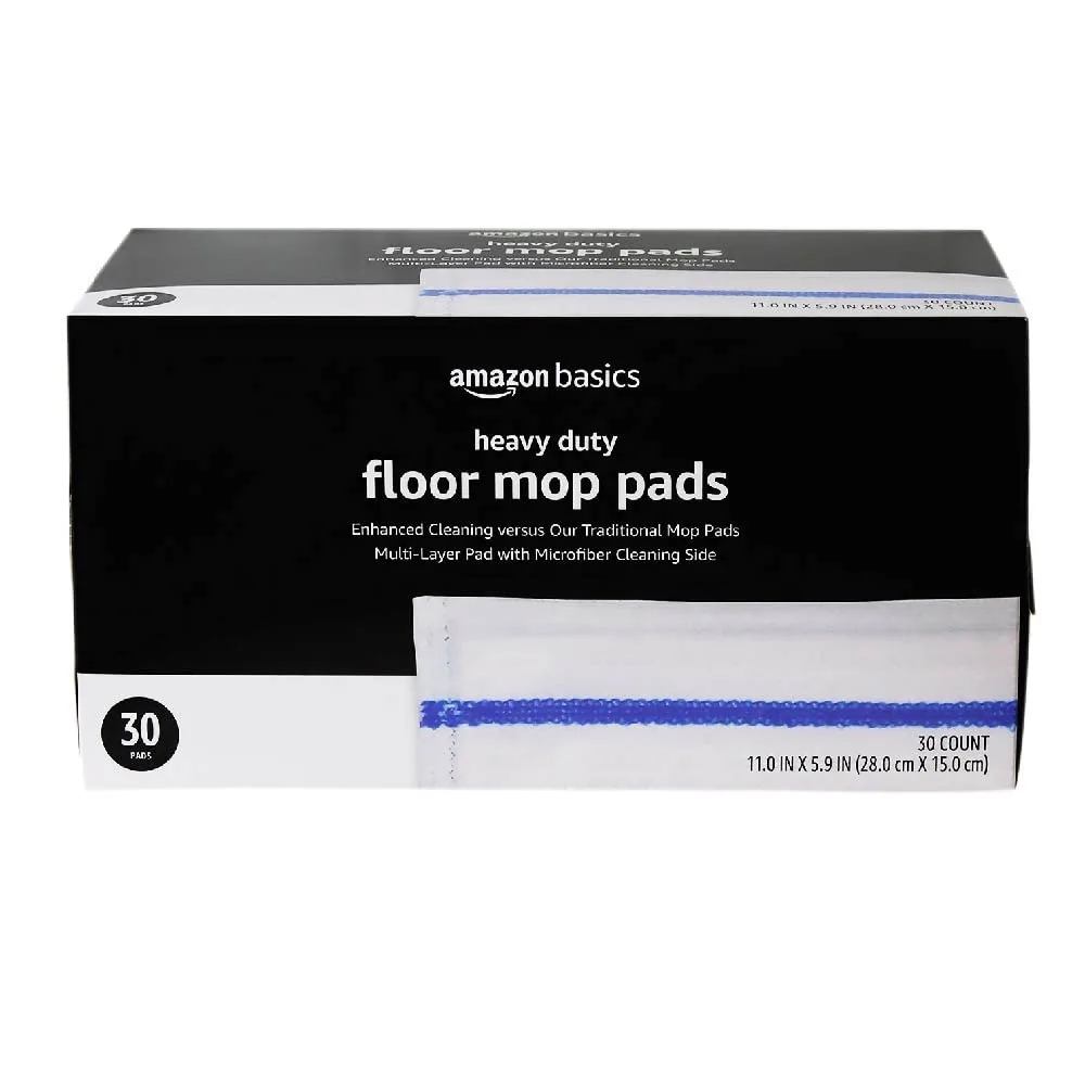 Amazon Basics Heavy Duty Dry Mop Pads, 11" x 5.9", 30 Count | USA Import - main product image