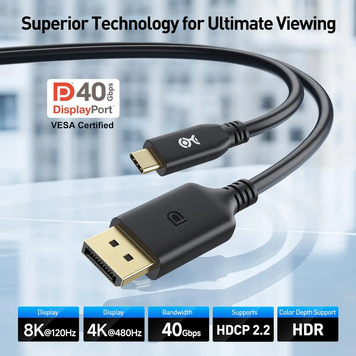 Cable Matters USB C to DisplayPort 2.1 Cable 3.3ft | 8K@120Hz, 40Gbps, VESA Certified, Unidirectional - view 2