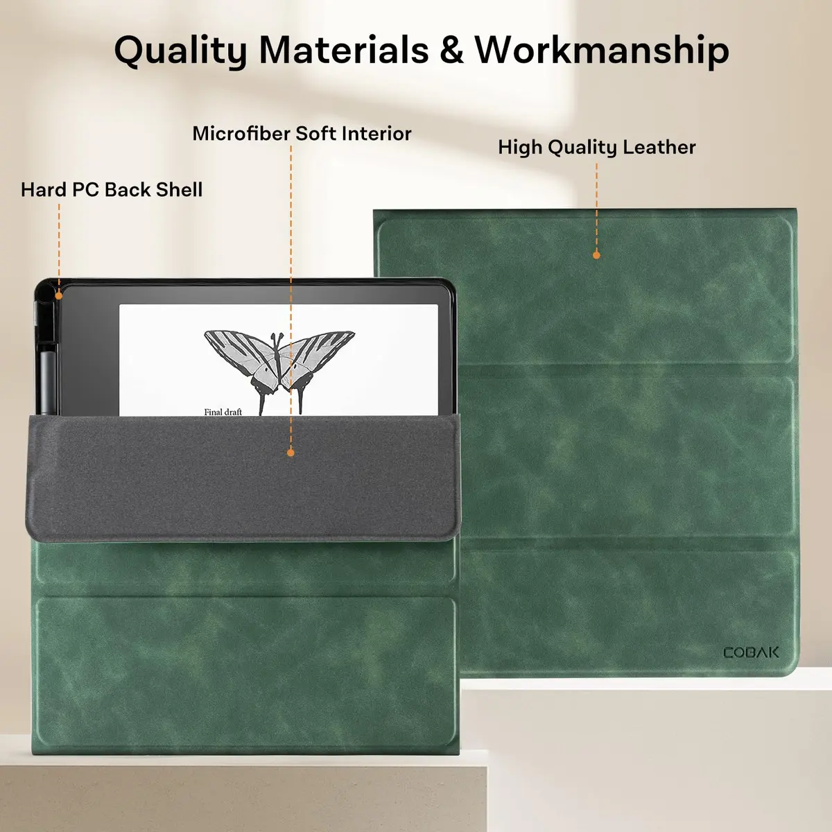 CoBak Emerald PU Leather Case for Tablet Reader 10.2" (2022/2024) with Pen Holder | Auto Sleep Wake - view 6