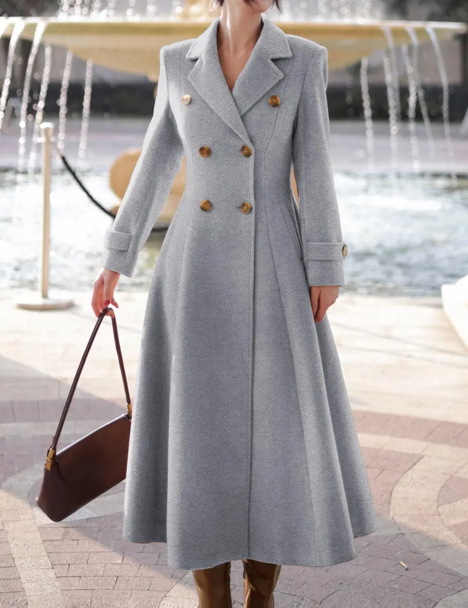 IDEALSANXUN Long Wool Coat for Women 2026 Fall Winter | Double Breasted Peacoat Maxi - view 5