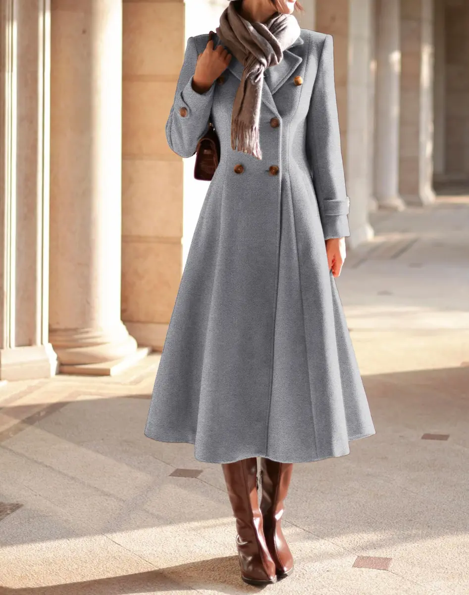 IDEALSANXUN Long Wool Coat for Women 2026 Fall Winter | Double Breasted Peacoat Maxi - view 6