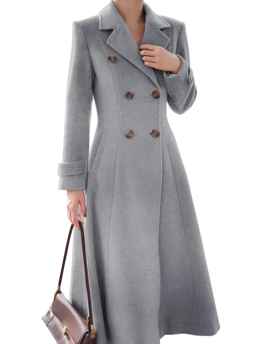 IDEALSANXUN Long Wool Coat for Women 2026 Fall Winter | Double Breasted Peacoat Maxi - view 2