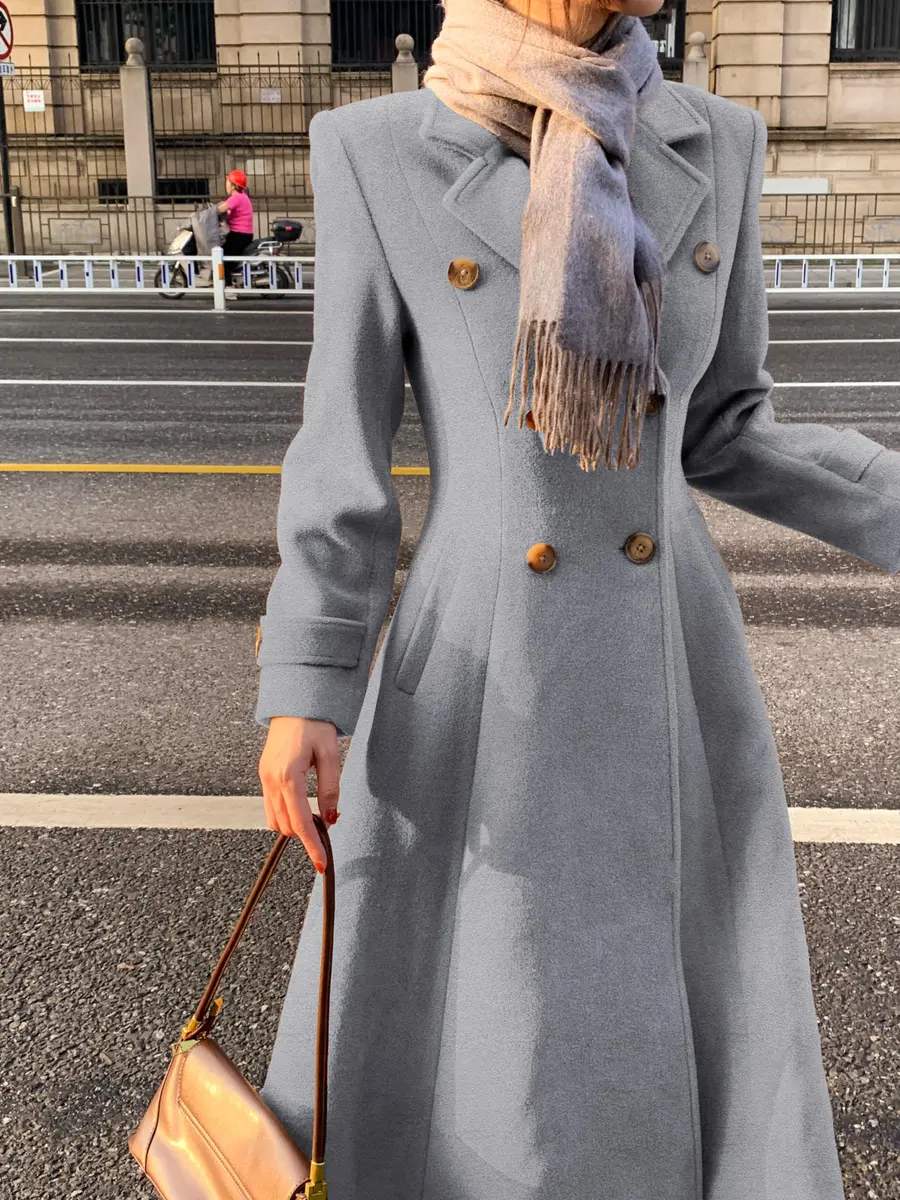 IDEALSANXUN Long Wool Coat for Women 2026 Fall Winter | Double Breasted Peacoat Maxi - view 3