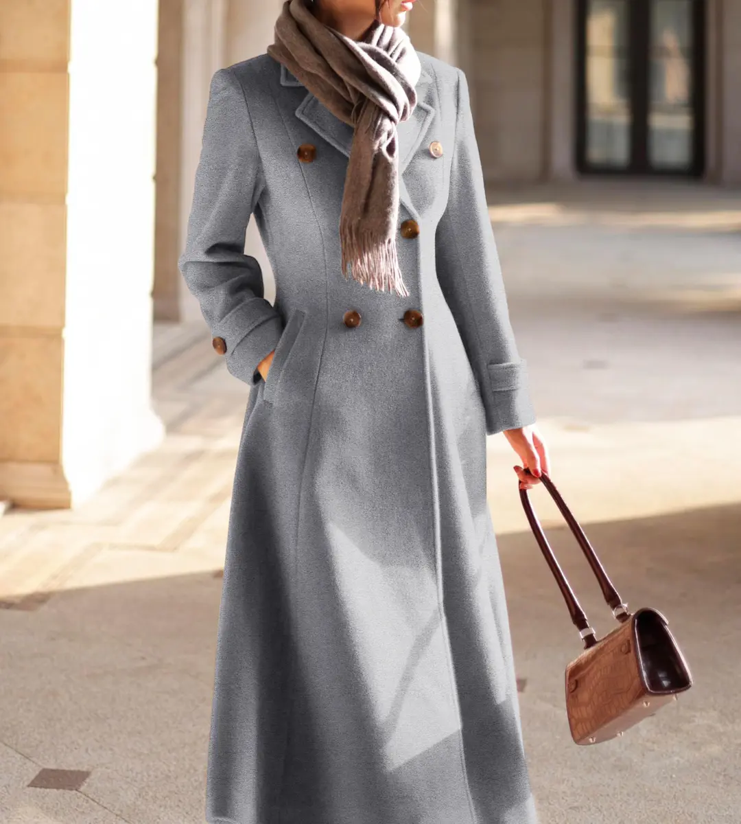 IDEALSANXUN Long Wool Coat for Women 2026 Fall Winter | Double Breasted Peacoat Maxi - view 4