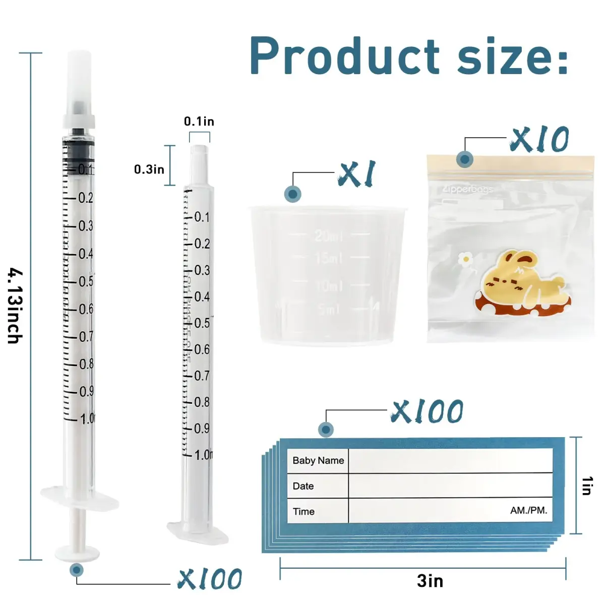Kid2Kit 1mL Colostrum Collection Syringe Kit 100 Count | Sterile, BPA-Free, Includes Measuring Cup & Storage Bags - view 2