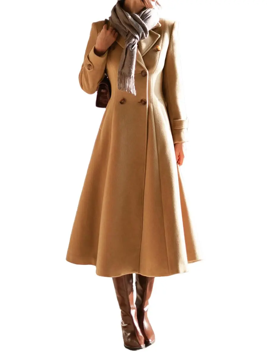 IDEALSANXUN Wool Blazer for Women 2026 Camel | Double Breasted Office Coat - main product image