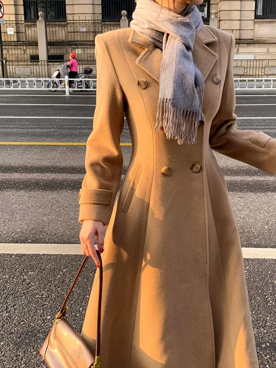 IDEALSANXUN Wool Blazer for Women 2026 Camel | Double Breasted Office Coat - view 3