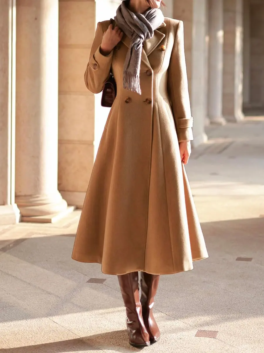 IDEALSANXUN Wool Blazer for Women 2026 Camel | Double Breasted Office Coat - view 4