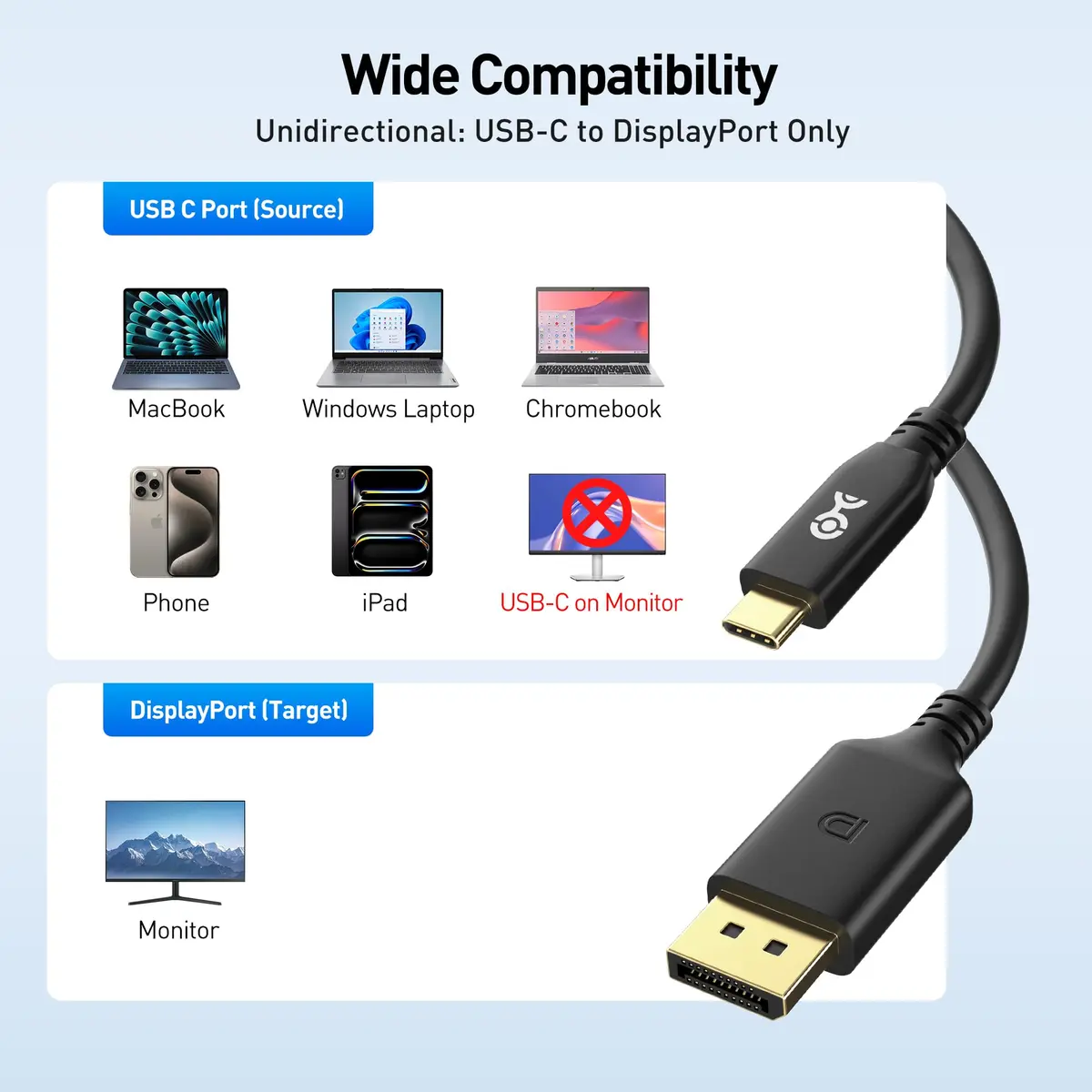 Cable Matters USB C to DisplayPort 2.1 Cable 6.6ft | 8K@120Hz, VESA Certified, Thunderbolt 4 Compatible - view 6