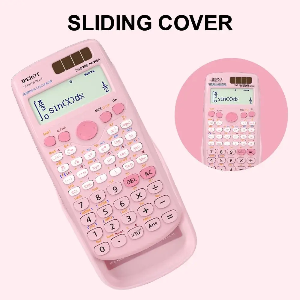 IPEROT Pink Solar Scientific Calculator 417 Functions | Dual Power, Large LCD Display - view 7