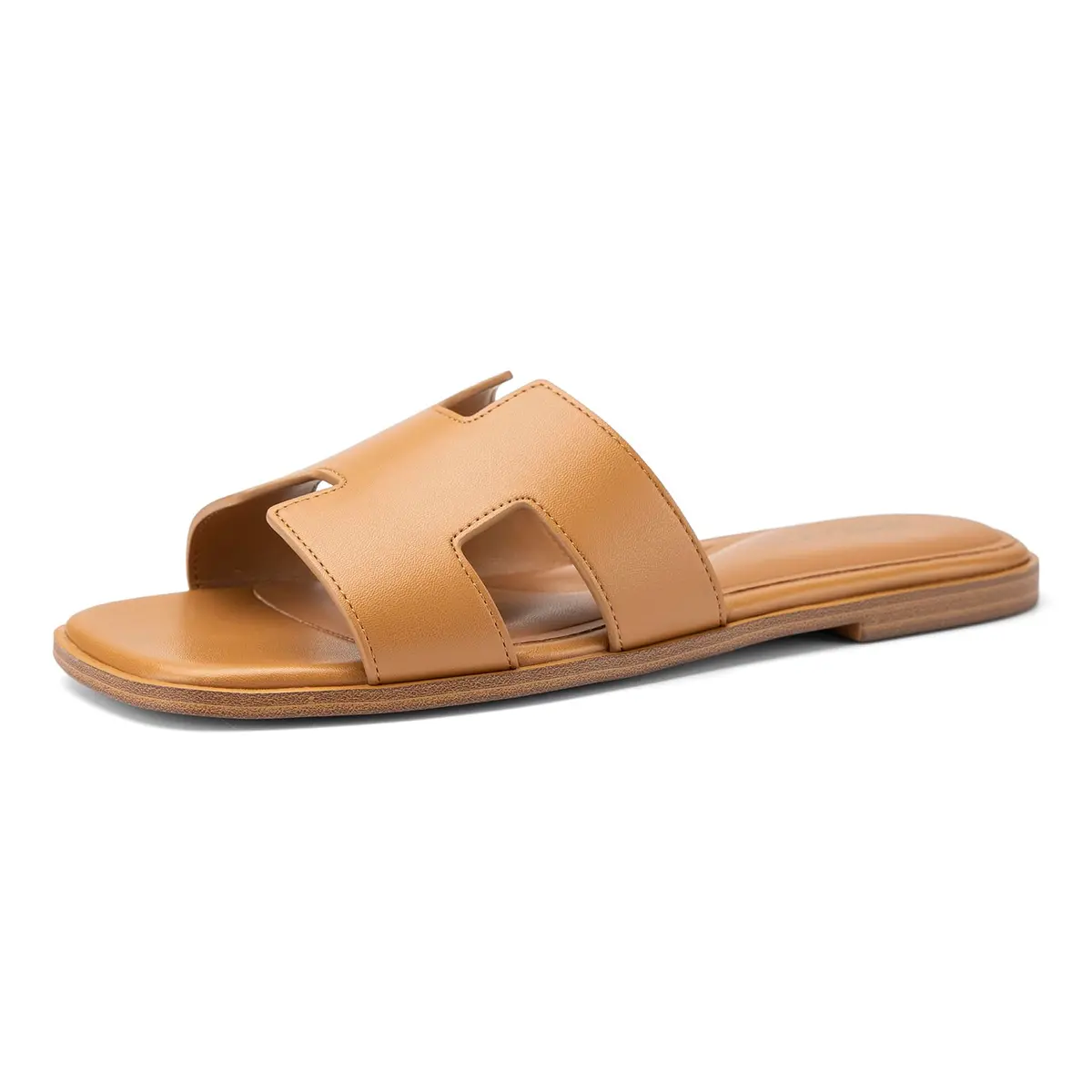 AprCoco Women's Classic H-Band Flat Sandals Brown Size 9 (24.1cm) | Comfortable Memory Foam Slides - view 5