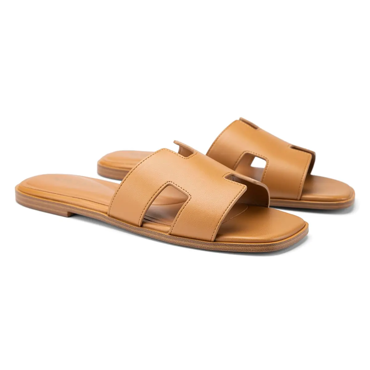 AprCoco Women's Classic H-Band Flat Sandals Brown Size 9 (24.1cm) | Comfortable Memory Foam Slides - view 6