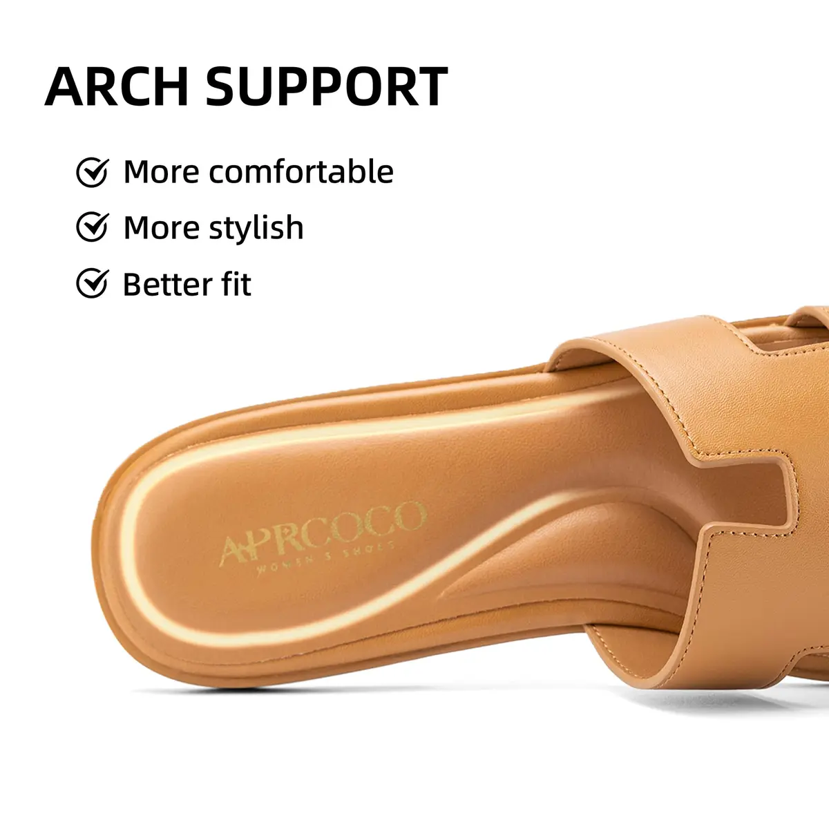 AprCoco Women's Classic H-Band Flat Sandals Brown Size 9 (24.1cm) | Comfortable Memory Foam Slides - view 3