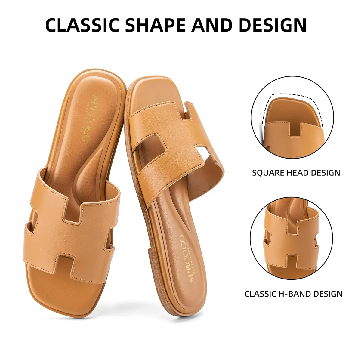 AprCoco Women's Classic H-Band Flat Sandals Brown Size 9 (24.1cm) | Comfortable Memory Foam Slides - view 4