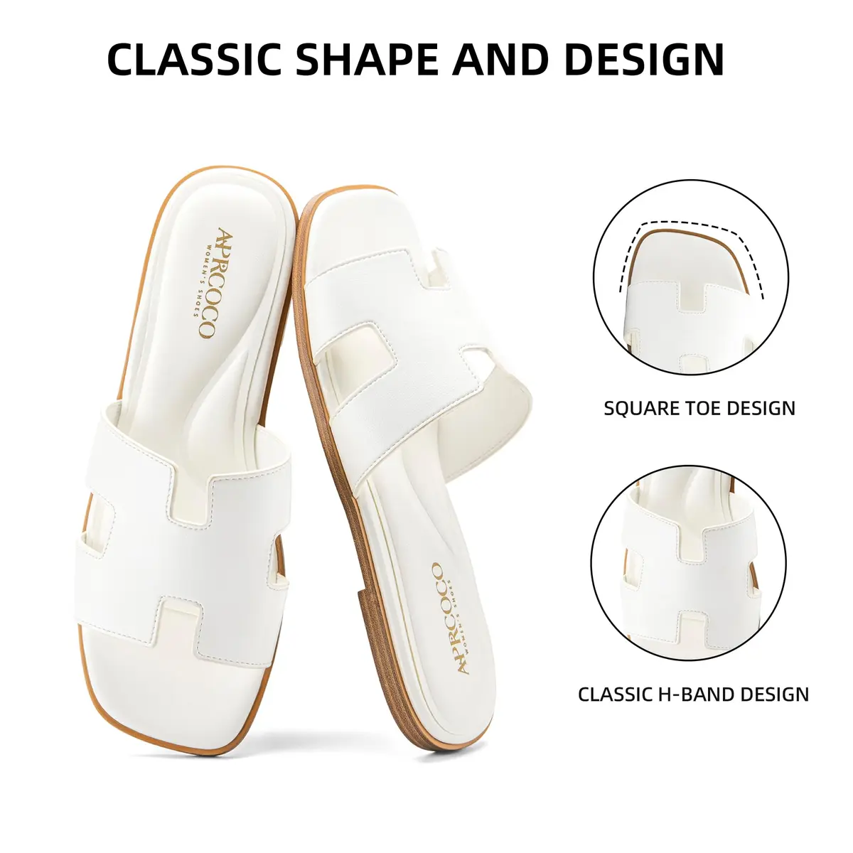 AprCoco Women's Classic H-Band Flat Sandals Size 7.5 (23.5cm) | Comfortable Memory Foam Insole - view 4