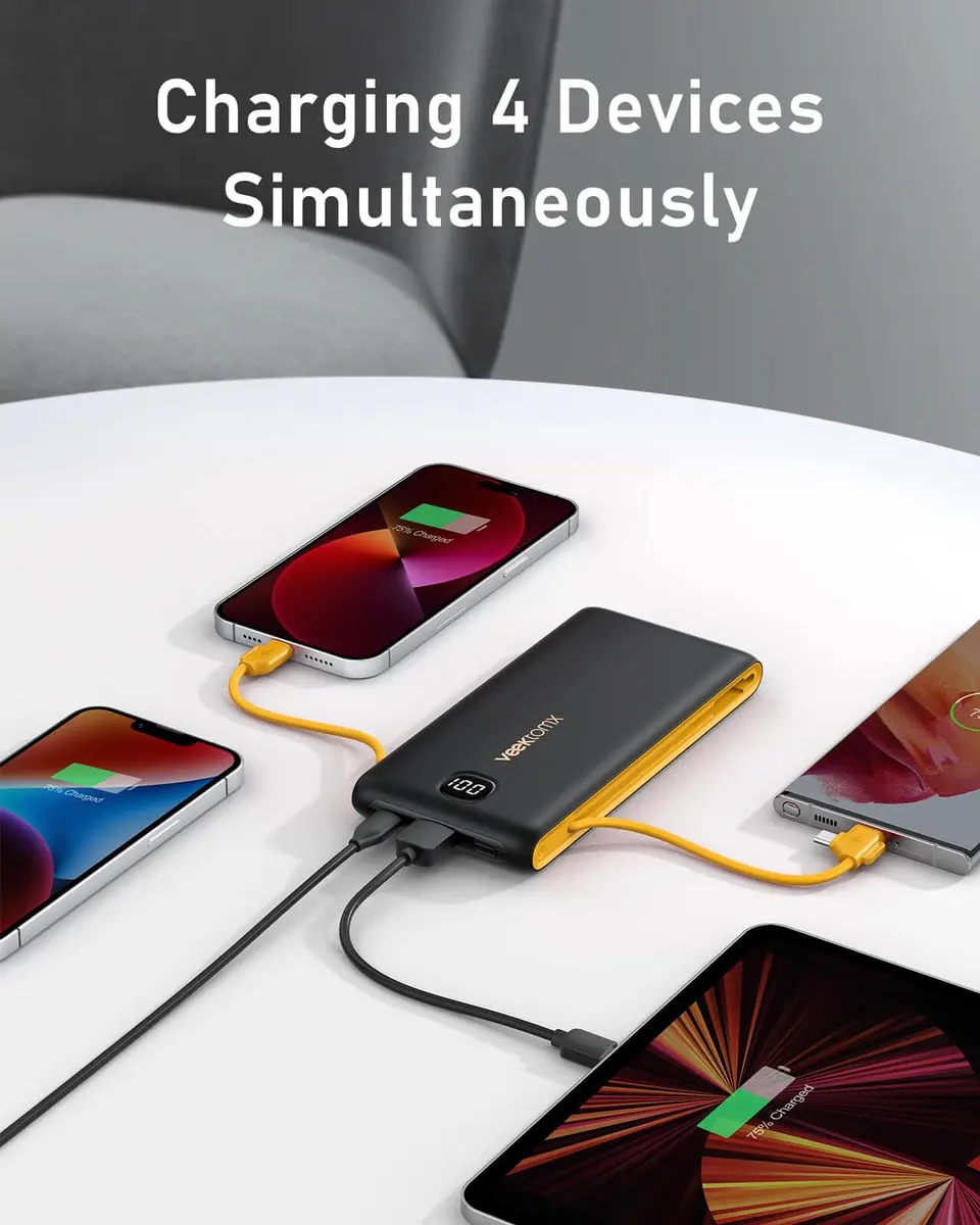 VEEKTOMX 10000mAh Portable Charger with Built-in Cables & Wall Plug | Slim Power Bank for Travel & Multiple Devices - view 5