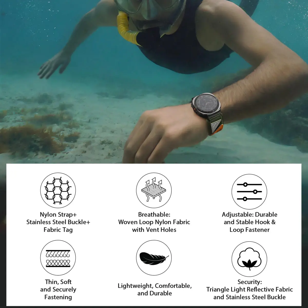 ULTIMAL Nylon Band Compatible with Samsung Galaxy Watch Ultra 2/1 47mm | Breathable, Adjustable, Waterproof Nylon Strap for Men & Women - view 6