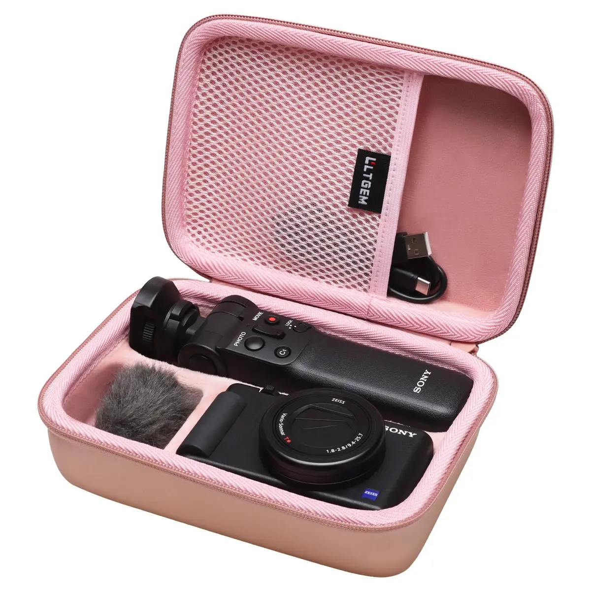 L LTGEM Camera Case for Sony ZV-1F/ZV-1/ZV-1 II | Shockproof & Water-Resistant Rose Gold - main product image
