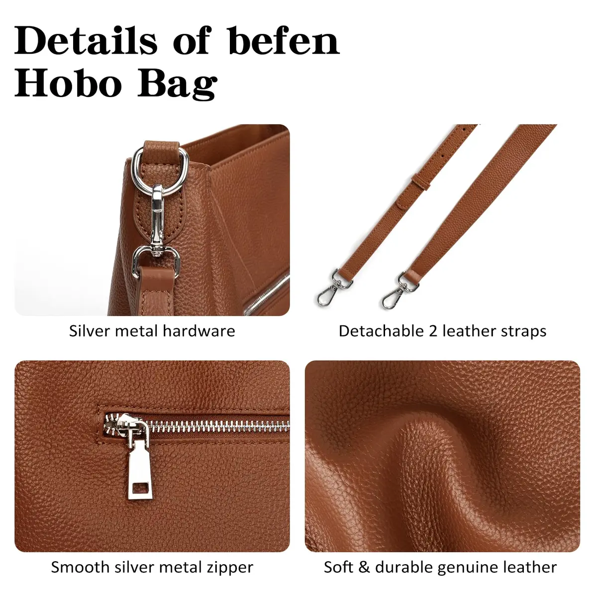 befen Genuine Leather Hobo Bag for Women | Adjustable Crossbody Shoulder Purse - view 5