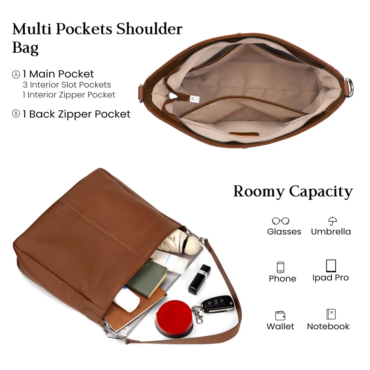 befen Genuine Leather Hobo Bag for Women | Adjustable Crossbody Shoulder Purse - view 4