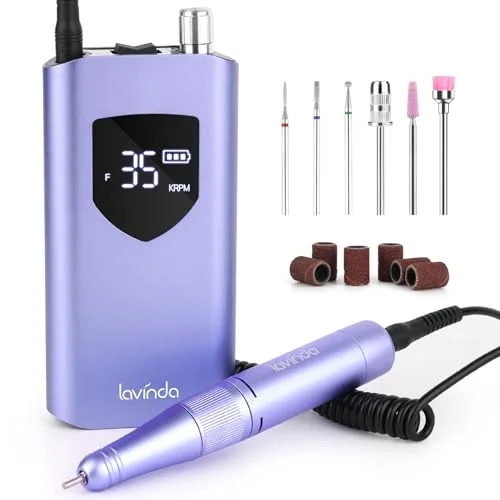 Lavinda Professional Nail Drill 35000 RPM Cordless Efile Purple | High-Speed Acrylic & Gel Nail Art Tool - main product image
