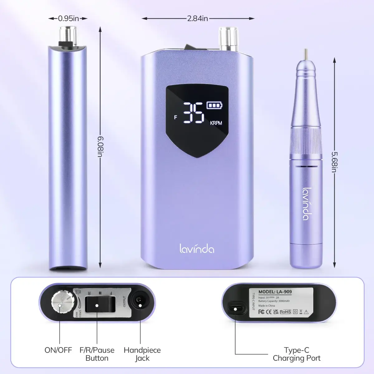 Lavinda Professional Nail Drill 35000 RPM Cordless Efile | Smooth Aluminum Alloy Handpiece - view 5