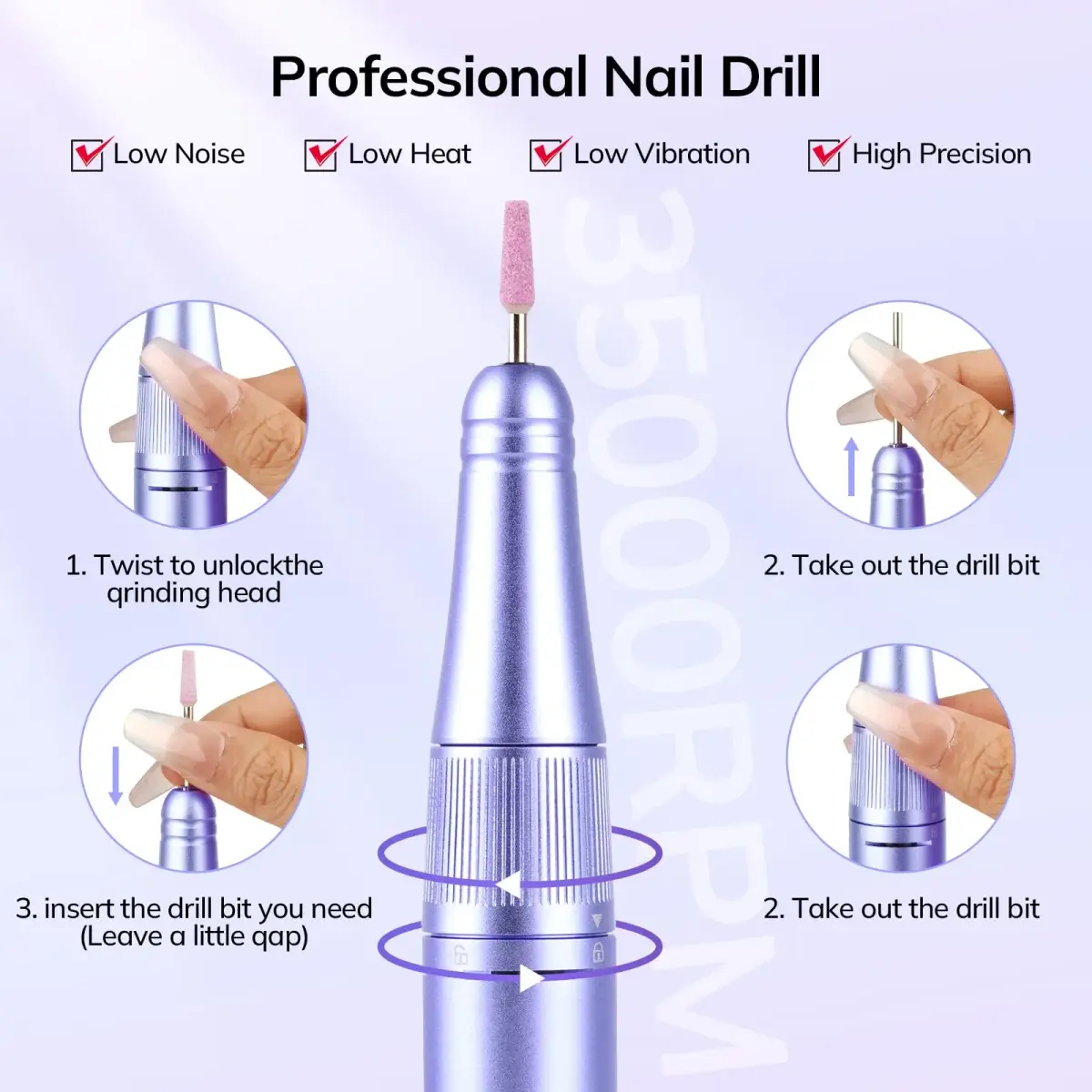 Lavinda Professional Nail Drill 35000 RPM Cordless Efile | Smooth Aluminum Alloy Handpiece - view 7