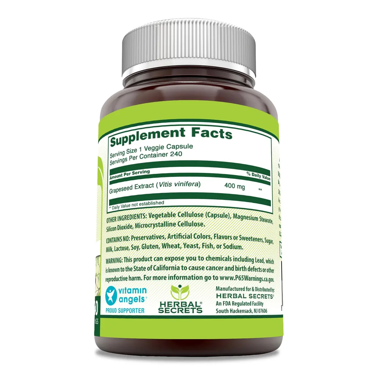 Herbal Secrets Grapeseed Extract 400 mg Veggie Capsules | Gluten Free, 240 Count - view 2