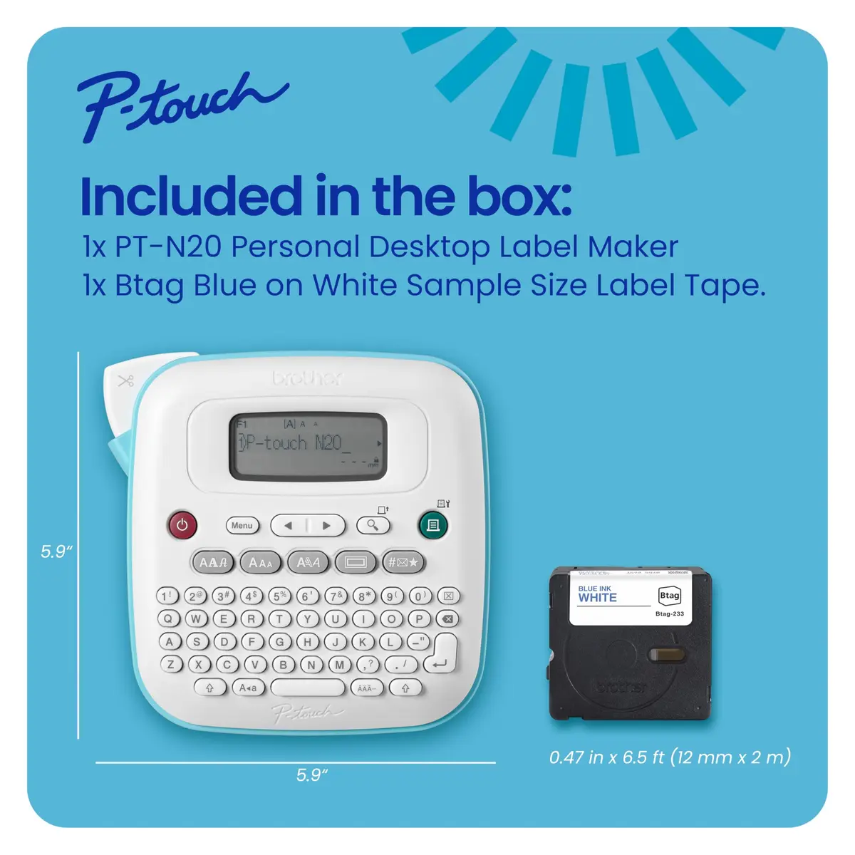 Brother P-Touch PT-N20 Label Maker | 12mm Wide Labels, QWERTY Keyboard, 220V Compatible - view 7