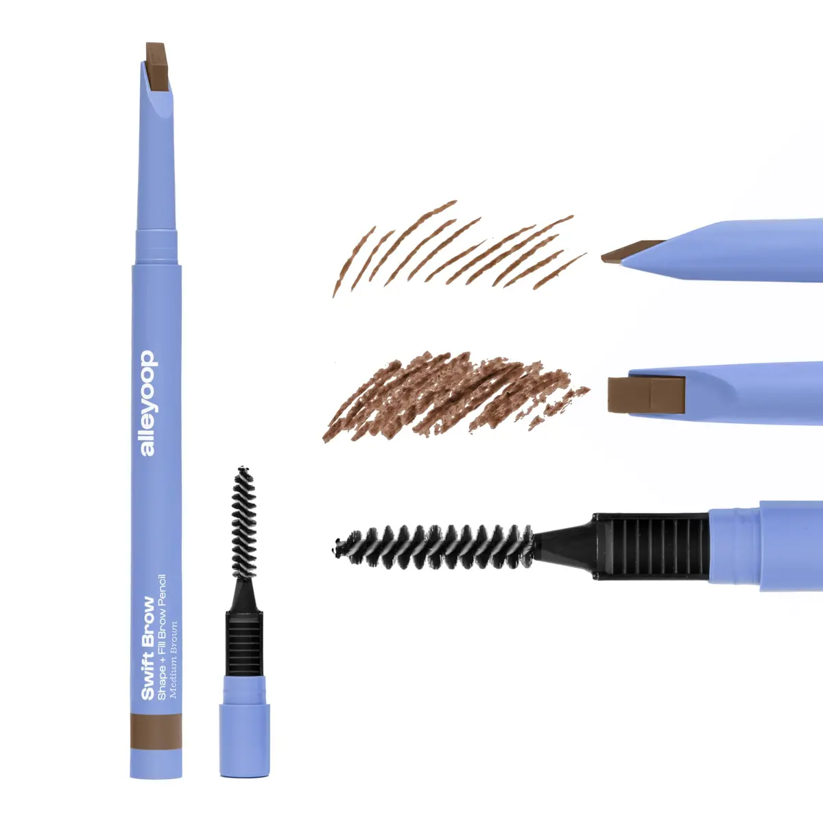 ALLEYOOP Swift Brow Shape + Fill Eyebrow Pencil, Sharpener, Medium Brown | Water-Resistant, Vegan, Precise - main product image