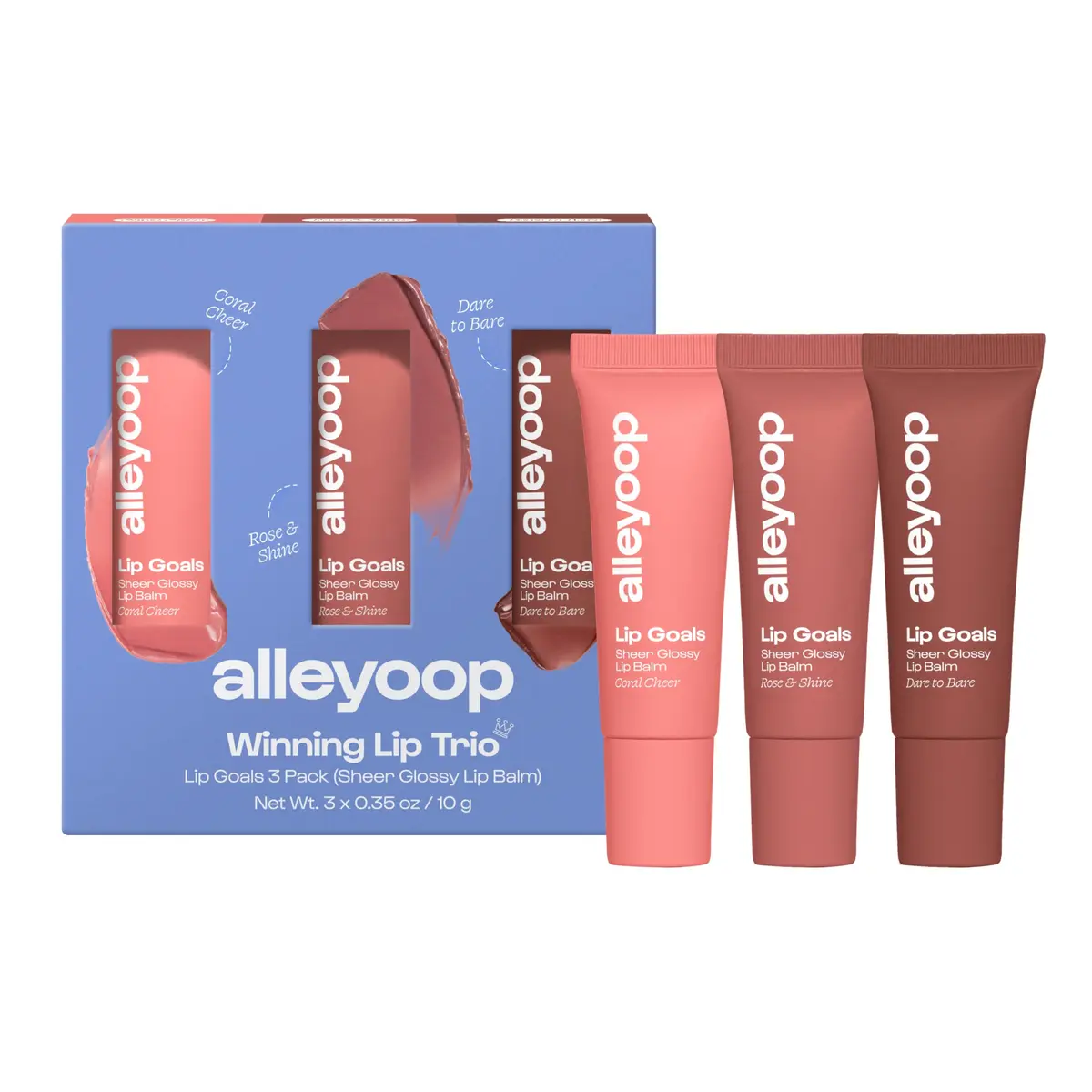 ALLEYOOP Lip Goals Glossy Balm 3-Piece Set | Hydrating, Sheer Plumping Shine for Women - main product image