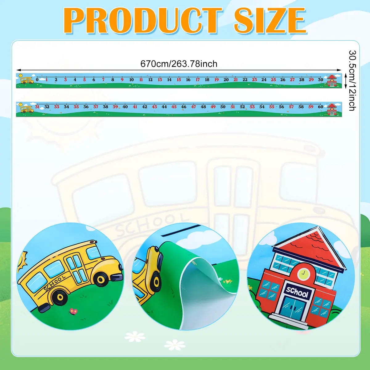 Nuanchu Kids Number Line Mats 0-60 | 6.7m (21.98 ft) x 30.5cm (12 Inch) Educational Learning Tools - view 2