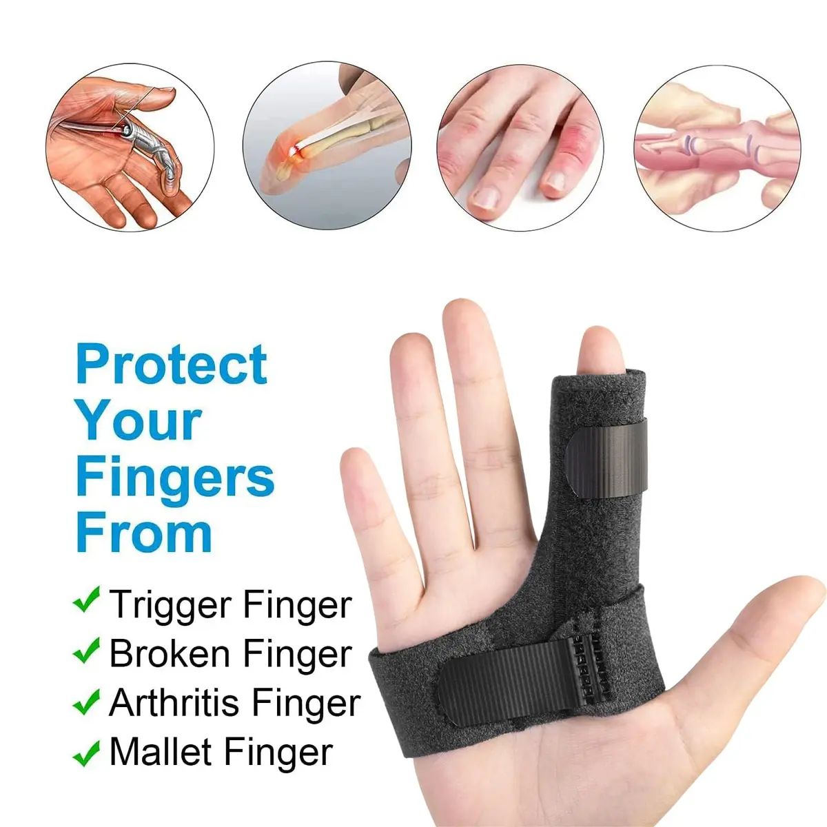 Sumifun Finger Brace Trigger Finger Splint for Arthritis & Injury | Fits Both Hands, Black - view 3