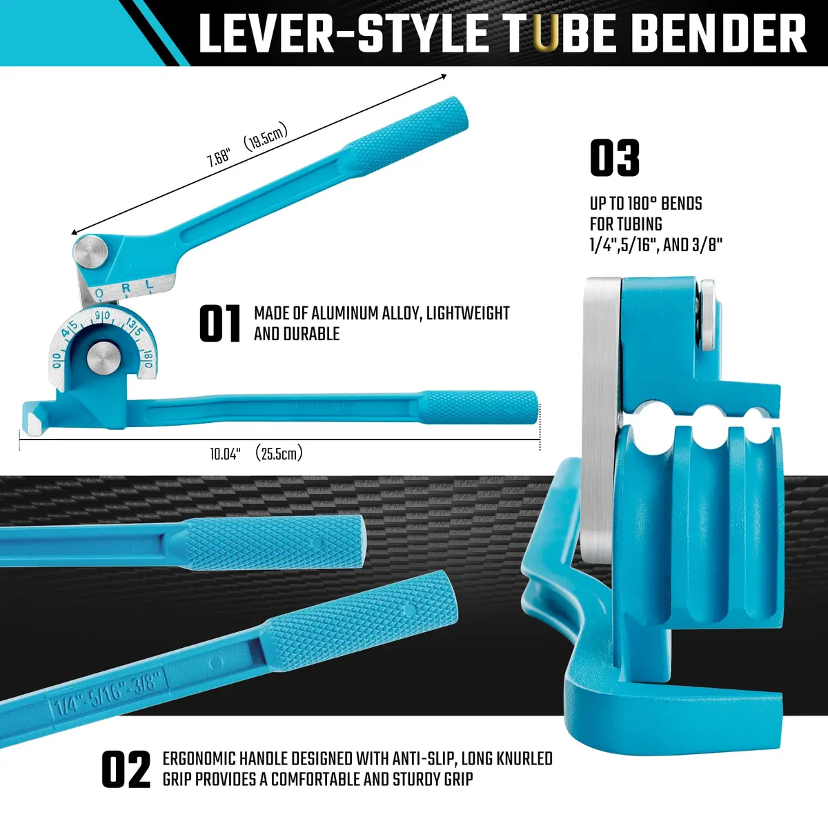 DURATECH 180 Degree Tubing Bender, 3-IN-1 Pipe Bender | Lightweight Aluminum for Copper, Brass, Aluminum & Steel Pipes - view 2