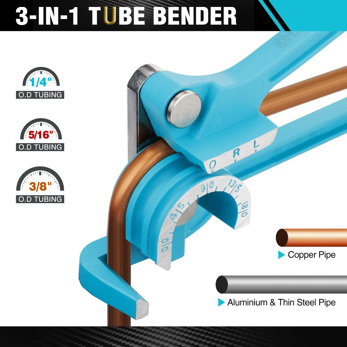 DURATECH 180 Degree Tubing Bender, 3-IN-1 Pipe Bender | Lightweight Aluminum for Copper, Brass, Aluminum & Steel Pipes - view 3