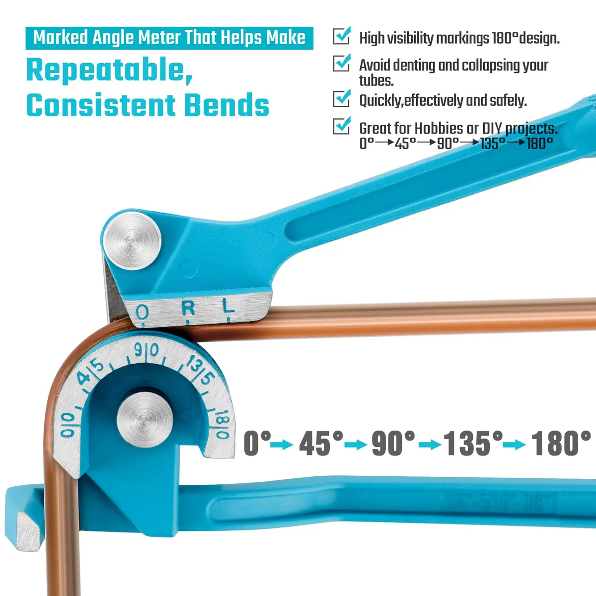 DURATECH 180 Degree Tubing Bender, 3-IN-1 Pipe Bender | Lightweight Aluminum for Copper, Brass, Aluminum & Steel Pipes - view 4