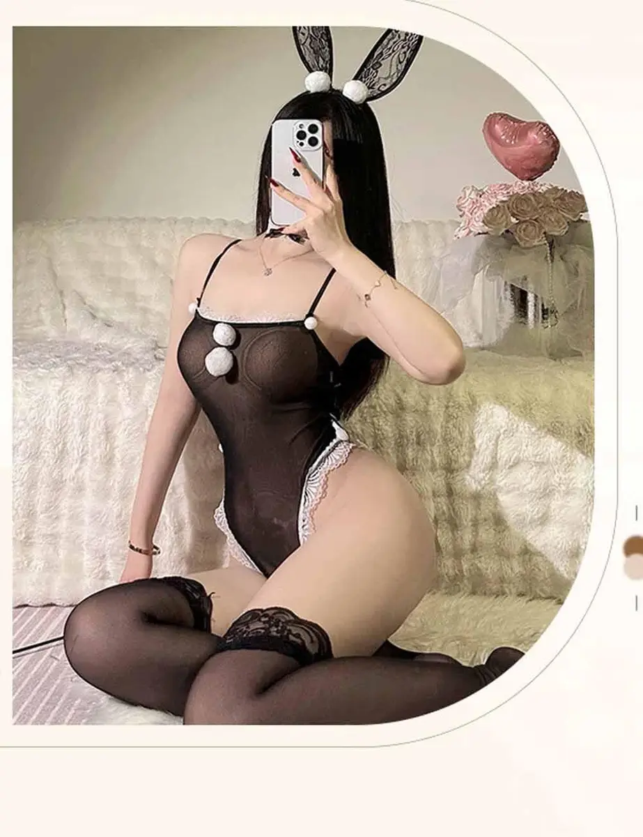 Oludkeph Bunny Cosplay Costume for Women Anime Role Senpai Lingerie Bodysuit Black | Kawaii Bunny Ear - view 3