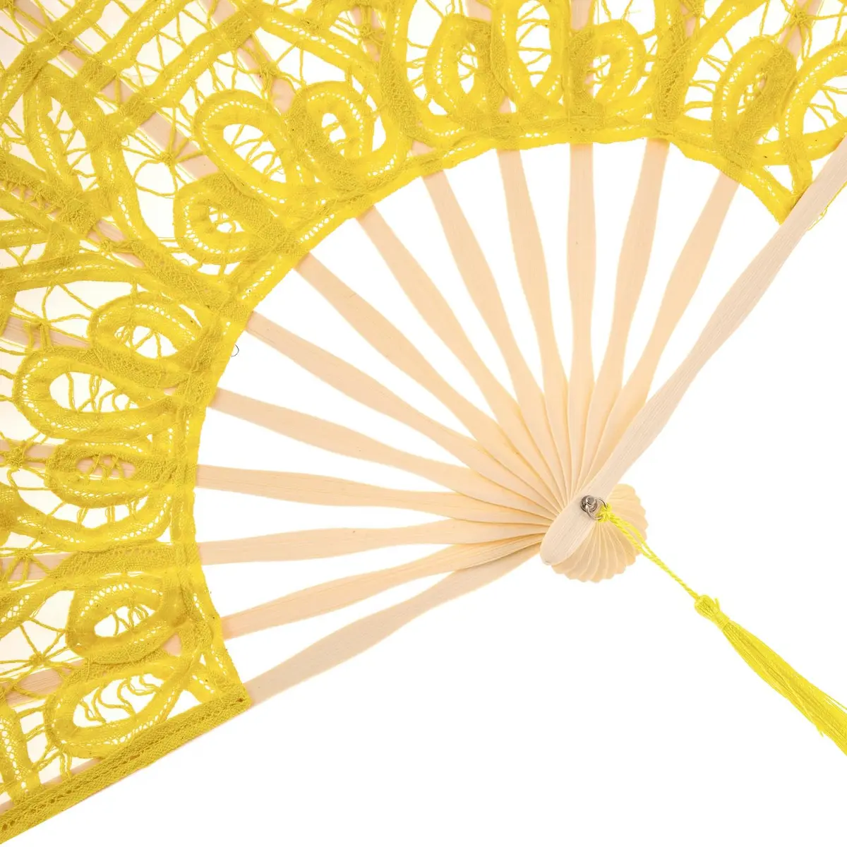BABEYOND Cotton Lace Folding Hand Fan Bamboo Frame Yellow | Elegant Bridal Accessory for Weddings & Parties - view 5