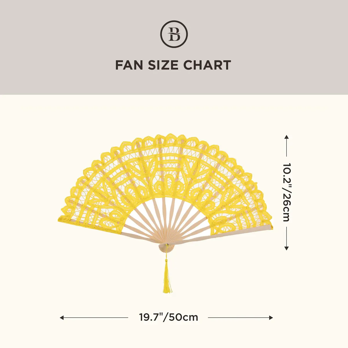 BABEYOND Cotton Lace Folding Hand Fan Bamboo Frame Yellow | Elegant Bridal Accessory for Weddings & Parties - view 6