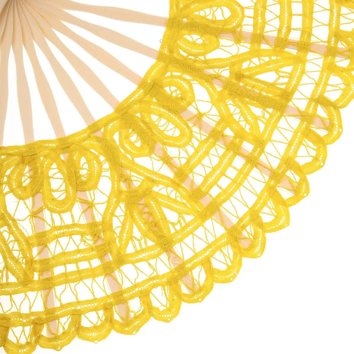 BABEYOND Cotton Lace Folding Hand Fan Bamboo Frame Yellow | Elegant Bridal Accessory for Weddings & Parties - view 4